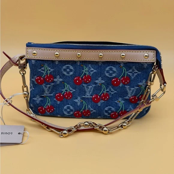 🍒NEW RARE🍒 Louis Vuitton Denim Cherry Pochette - Full Set - Picture 2 of 14
